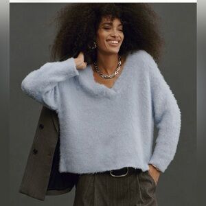 Maeve Textured Blue V-Neck Sweater